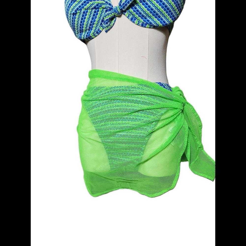 Biaggio Neon Lime Green Mesh Sarong Swim Cover‎ Up Wrap Skirt One Size USA Made